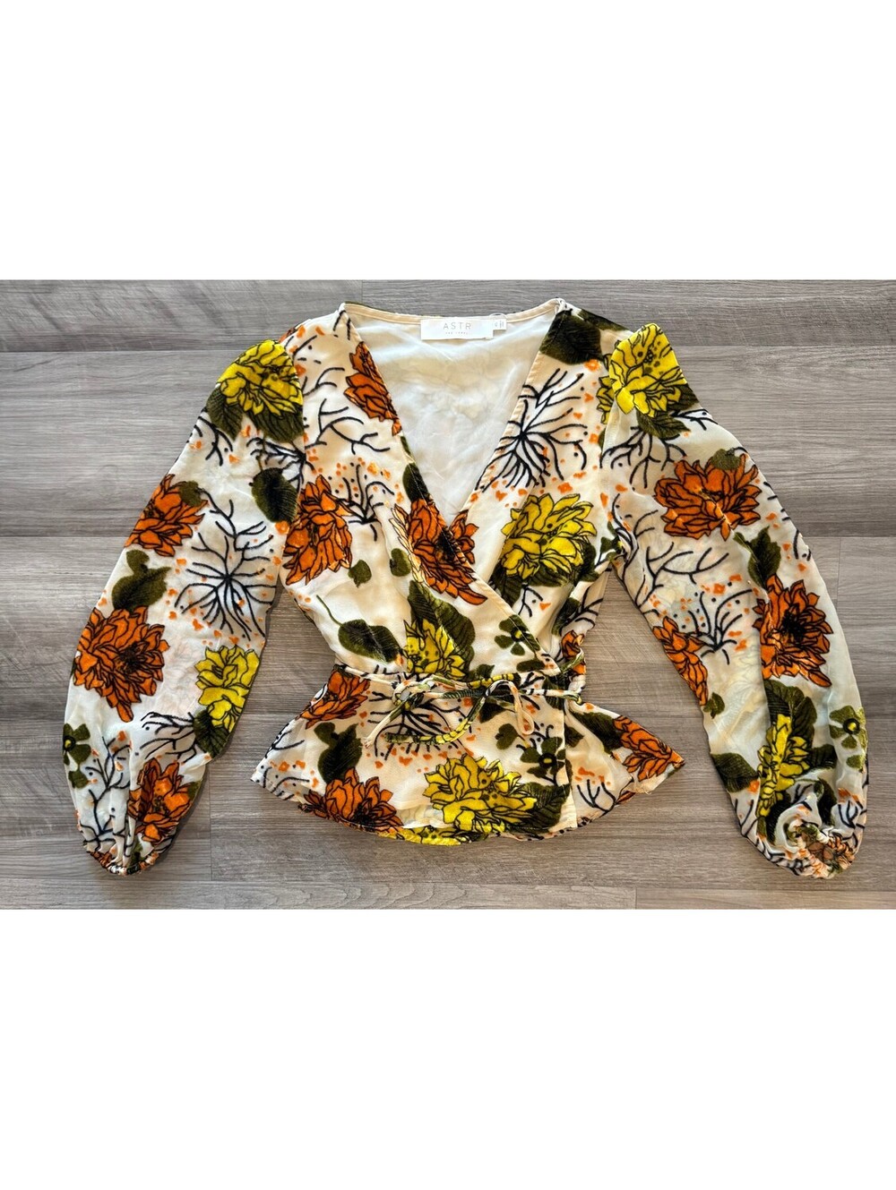 ASTR The Label Iris Velvet Burnout Wrap Top Size XS